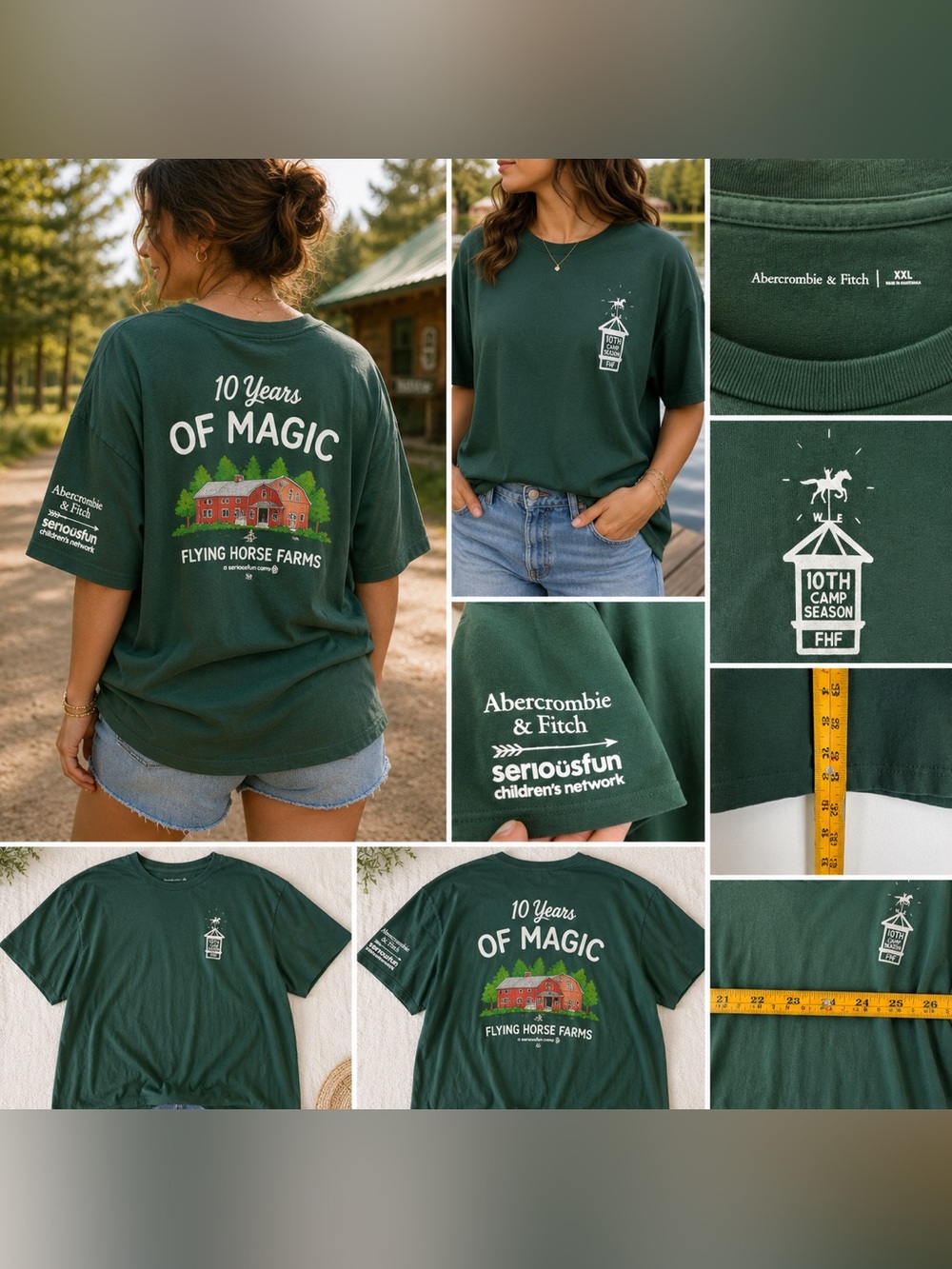 Abercrombie & Fitch XXL Flying Horse Farms Graphic T Shirt Green Camp Tee Cotton